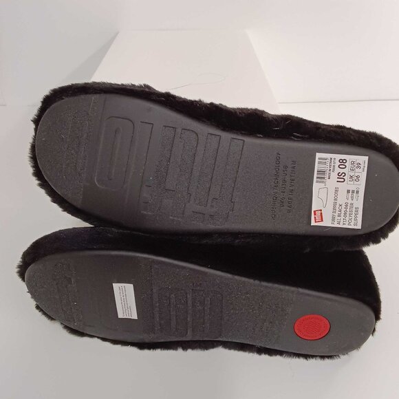Fitflop Women's Fuzzy Furry Lined Slip On Bootie Slippers - Black 8 - Picture 4 of 5